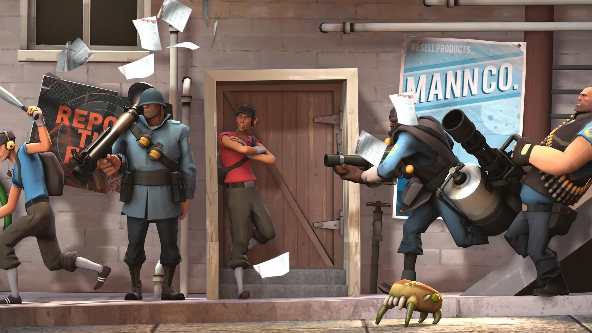 The TF2 mercenaries running to battle